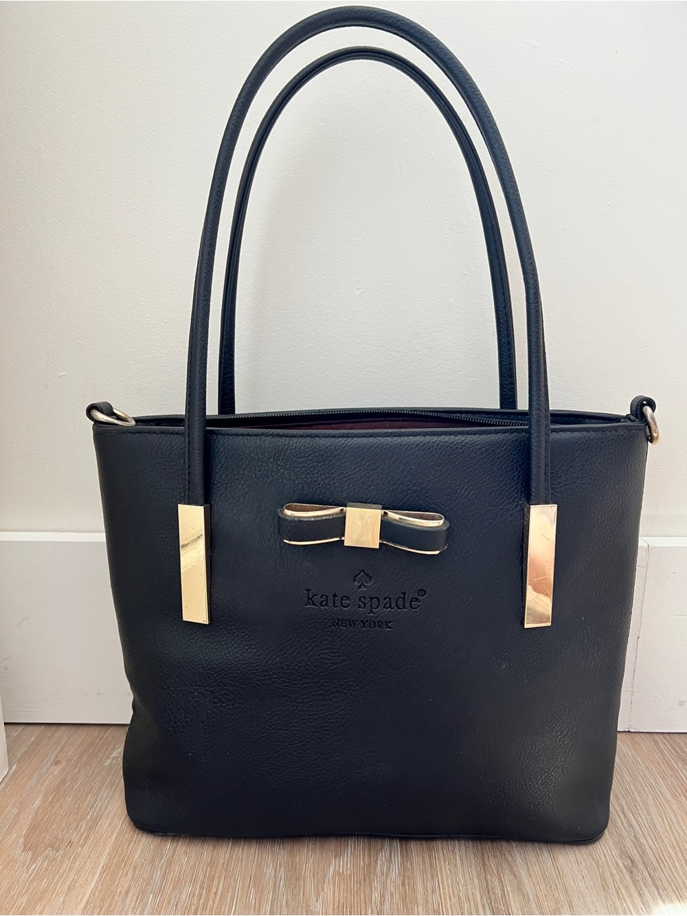 Kate Spade New York Black Bow Tote Shoulder Bag Gold Hardware